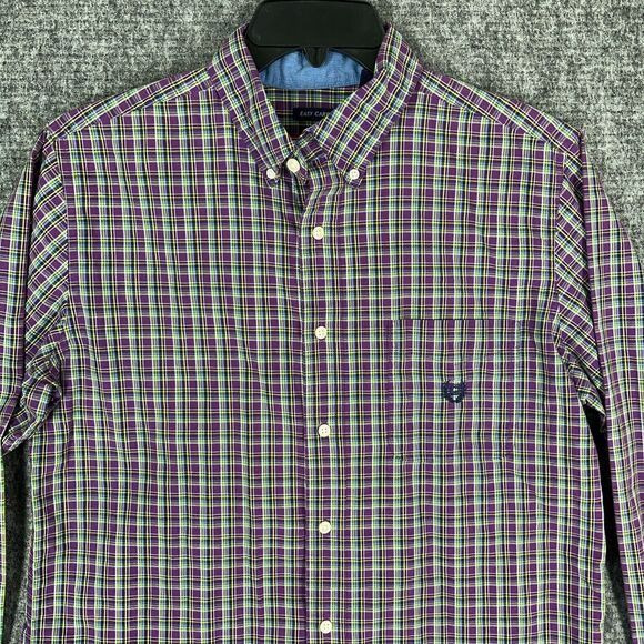 Chaps Shirt Mens Medium Plaid Easy Care Business Casual Button-Down Short Sleeve - Picture 3 of 11
